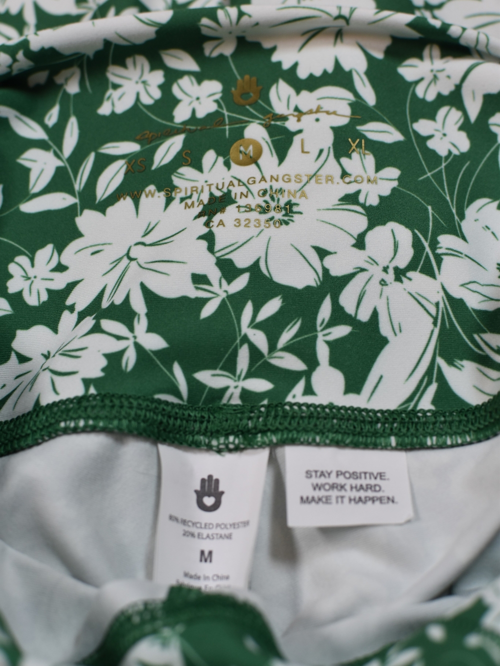 Spiritual Gangster Green Floral Leggings with Gold Logo
